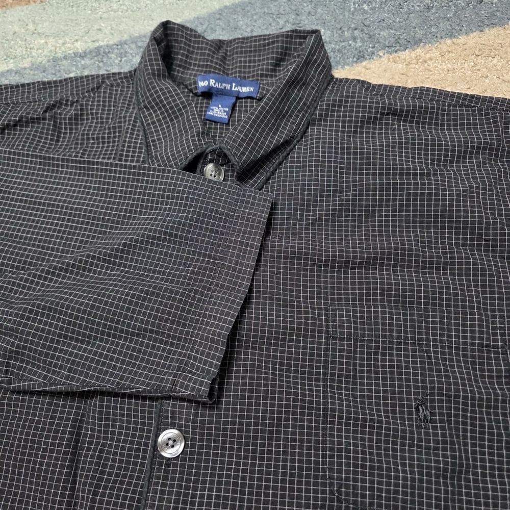 Polo Ralph Lauren Button Down Shirt Black Check Pocket Cotton Men’s L